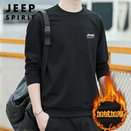 JEEP SPIRIT衛(wèi)衣男春秋新品男士大碼純色長袖圓領T恤運動休閑時尚棉質 加絨款 黑色 6555B 2XL （建議145-165斤）