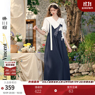 兩三事闊腿背帶褲女梵高文藝2025夏季新款寬松慵懶休閑褲馭馬漫游 深藍(lán)色 S