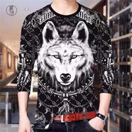 檬纖品質(zhì)3D長(cháng)袖t恤男春秋新男士印花衛衣男圓領(lǐng)寬松大碼春衛衣潮T 長(cháng)丶袖-大狼頭-【高質(zhì)量】 XL 【115-125斤】