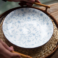 和風(fēng)四季景德鎮(zhèn)日式釉下彩家用餐具餐廳陶瓷飯碗面碗湯碗圓盤碗碟組合套裝 （花蔓草）8英寸圓盤