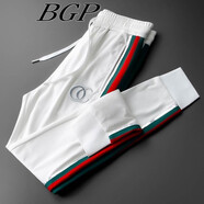 BGP潮牌歐美風(fēng)新款時(shí)尚百搭男士刺繡字母拼接運(yùn)動(dòng)休閑長(zhǎng)褲潮流束腳褲 白色 M