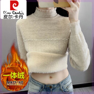 皮爾卡丹（pierre cardin）蕾絲羊毛打底衫女內(nèi)搭加厚新款秋冬時(shí)尚洋氣半高領(lǐng)加絨毛衣一體絨 一體絨卡其 M