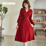 ROEYSHOUSE羅衣輕奢系列寶藏羊毛連衣裙女秋裝新款優(yōu)雅A擺裙04816 車(chē)厘紅 L