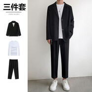 凡迪時(shí)尚 西裝套裝男休閑西服套裝男墜感寬松大碼痞帥學(xué)生畢業(yè)季成人禮 01三件套西裝+褲子+白長(cháng)袖T M（100-120斤左右）