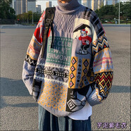 凱丁森毛衣男美式復古ins甜美寬松慵懶風小熊男生毛衣國潮日系秋冬外穿 魔王-A45-1藍色【高領】 XL【120-140斤】