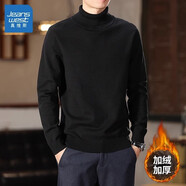 真維斯（Jeanswest）男士秋冬季新款圓領(lǐng)套頭針織衫打底時尚薄款舒適彈力百搭上衣 黑色-中高加絨 M 碼 90-110斤