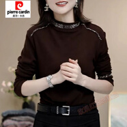 皮爾卡丹（pierre cardin）半高領(lǐng)德絨打底衫女秋冬2025新款時(shí)尚洋氣時(shí)髦遮肚子燙鉆氣質(zhì)小衫 咖啡色 XL 【110一125斤】