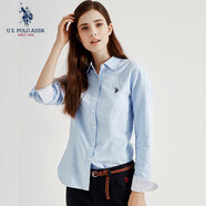 U.S. POLO ASSN.長(zhǎng)袖襯衫女純色防走光商務(wù)休閑純棉襯衣春秋通勤翻領(lǐng)女裝外套上衣