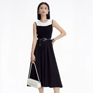 普普風(fēng)2024年夏季女裝新品法式優(yōu)雅假兩件背心拼接長(cháng)連衣裙PB2L9143S 黑白色【連衣裙】 L