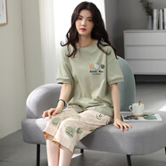 甜桔子睡衣女夏天短袖七分褲純棉睡衣韓版圓領(lǐng)甜美春秋季短褲家居服外穿 MJF217003【100%純棉】 L 碼/身高162-167 體重100-120