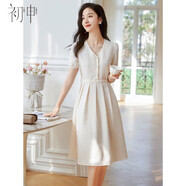 初申夏季短袖連衣裙女時(shí)尚設計感V領(lǐng)收腰顯瘦法式裙子S141Q1214