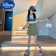 迪士尼（Disney）女童背心短褲套裝爵士街舞夏季2025新款兒童褲子女孩大童工裝裙褲 卡其色裙褲 (贈(zèng)腰帶) 160 (適合150-160cm，11-12歲)