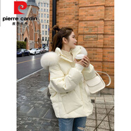 皮爾卡丹（pierre cardin）新款羽絨服女短款大毛領(lǐng)加厚冬裝上新時尚休閑百搭外套顯瘦女裝潮 白白色 S 85-115斤