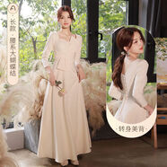 MXRP伴娘服秋冬款2022新款冬季長(zhǎng)袖緞面晚禮服冬天姐妹團(tuán)伴娘裙香檳色 DMG22926香檳色長(zhǎng)款A(yù) S