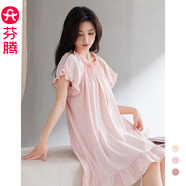 芬騰性感睡裙女夏天純棉公主風(fēng)短袖睡衣夏季新款純欲風(fēng)大碼短裙 淺粉 2XL 建議:145-160斤