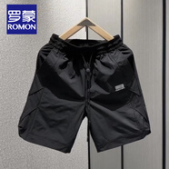 羅蒙（ROMON）短褲男士夏季速干新款刺繡韓版時(shí)尚舒適運(yùn)動(dòng)休閑百搭沙灘褲五分褲 黑色 M 建議體重100-125斤