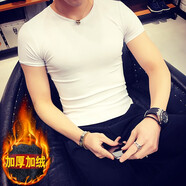 凡迪時(shí)尚修身短袖男純色t恤圓領(lǐng)韓版男半袖緊身體恤夏季健身運動(dòng)打底衫男 白色加絨 M（建議體重80斤-95斤）