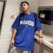 嘉曄（JIAYE）ins潮流短袖T恤五分袖男裝夏季潮牌學生上衣青少年半袖打底衫 D93深藍色 L