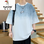 啄木鳥(niǎo)（TUCANO）冰絲涼感短袖t恤男士夏季潮牌漸變寬松五分半袖青少年上衣服 9107白色 M