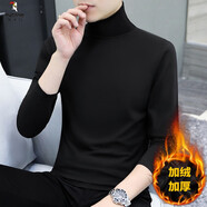 啄木鳥(niǎo)（TUCANO）棉質(zhì)半高領(lǐng)打底衫男士長(cháng)袖t恤純色中領(lǐng)春秋男裝體恤外穿秋衣 高領(lǐng)黑 加絨 XL 建議130-145