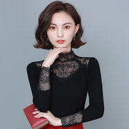 賢語蕾絲打底衫新款春秋季百搭小衫時尚洋氣顯瘦女裝黑色內(nèi)搭彈力上衣 氣質(zhì)蕾絲-不加絨 【薄款】 2XL 【115-125斤】