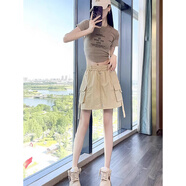 棉致涼感薄款運動(dòng)工裝短褲女夏季速干外穿冰絲寬松褲裙顯瘦休閑五分褲 AD16卡其色【高品質(zhì)】 S 80-90斤