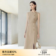 顏域2024新款氣質(zhì)職業(yè)單排扣正裝連衣裙女春款無(wú)袖修身時(shí)尚一步裙 卡其 S/36
