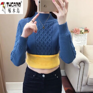 啄木鳥(niǎo)（TUCANO）羊毛絨衫女加絨加厚2025秋冬新款半高領(lǐng)寬松百搭麻花毛衣女子裝上 藍色加絨 L 【建議105-120】