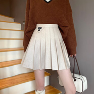閃動(dòng)少女（SHANDONGSHAONV）短裙女秋冬設計感小眾別致百褶裙高腰A字半身裙子ins 杏色 XL加大碼（建議120~140斤）