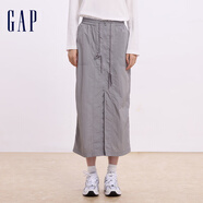 Gap女裝抽繩拉鏈開叉半身裙百搭簡約工裝長裙641016 灰色 165/66A(M) 亞洲尺碼
