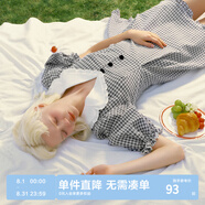 樂町甜美翻領連衣裙夏季新款清新格紋裙子收腰短裙 黑白格紋（現(xiàn)貨） S 155