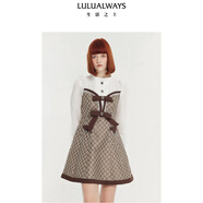 LULUALWAYS【商場同款】25新款復(fù)古優(yōu)雅拼接提花短款連衣裙 米色 L