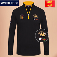 MASTER POLO保羅t恤官方品牌奢侈純棉短袖polo衫男夏季男裝休閑刺繡馬標(biāo)上衣 長(zhǎng)袖19687黑色立領(lǐng) L