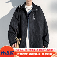 牧柒帛巴洛克外套男春秋款日系潮流痞帥暗紋印花百搭寬松休閑立領(lǐng)夾克男 J614黑色 XL【130-150斤】