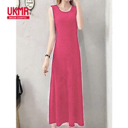 UKMR牛奶絲新款打底連衣裙女式內(nèi)搭無袖長裙黑色背心吊帶a字長裙 玫紅色 08款 2XL 建議145-160斤