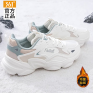 361°女鞋運動鞋女361度跑步鞋秋季新款皮面防潑水舒適防滑休閑鞋子女 羽毛白/燕麥奶 (加絨) 35