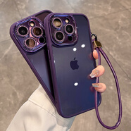 【品牌原裝】帶手腕掛繩蘋果14promax手機(jī)殼新款2023女生款iPhone 鏡頭膜閃粉圈紫色+掛繩 iPhone 14 Pro