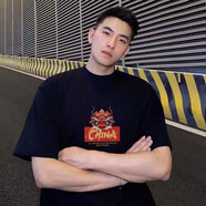 陌汀龍年中國風(fēng)夏季純棉短袖T恤男圓領(lǐng)國潮ins寬松休閑百搭打底體恤衫 黑T 0371 S