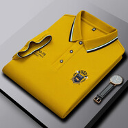 皮爾卡丹（pierre cardin）高檔輕奢短袖t恤男夏季新款刺繡翻領(lǐng)POLO.衫舒適透氣男裝半袖上衣 黃色 L 175【建議體重125-140斤穿】