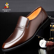 稻草人皮鞋男商務(wù)休閑鞋套腳洞洞鞋鏤空透氣中老年爸爸鞋正裝特大碼男鞋 棕色 39