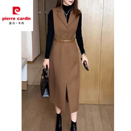 皮爾卡丹毛呢背心連衣裙女士春秋冬2024年新款氣質(zhì)長袖打底中長裙兩件套 咖色單裙《別致漂亮女神范今年流 M (80-100斤)