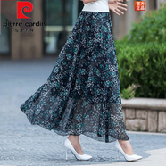 皮爾卡丹（pierre cardin）波西米亞半身裙女夏季顯瘦百搭高腰雪紡碎花松緊腰大擺仙長(zhǎng)裙子 藍(lán)底小花 2XL