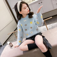 蕾叮咔2025秋冬新款女童毛衣中大童兒童仿水貂絨時尚百搭加絨針織衫ZMH 天藍色【加絨】D037仿貂絨星星 160