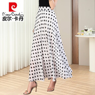皮爾卡丹（pierre cardin）夏季純色藍(lán)色雪紡半身長裙2024新款高腰A字大擺仙女裙中長款舞裙 A10白點小黑點 XL