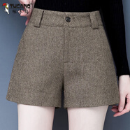 啄木鳥(niǎo)羊·毛呢短褲女2025秋冬新款高腰寬松時(shí)尚外穿百搭顯廋打底靴褲 燕麥色毛呢 M 100-107斤