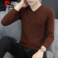 皮爾卡丹（pierre cardin）V領(lǐng)毛衣男修身型秋冬季打底衫中青年薄款低領(lǐng)針織衫無(wú)痕毛衫 9803棕色 M 80-105斤