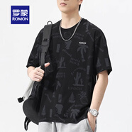 羅蒙（ROMON）T恤男2025新款潮牌短袖款夏季圓領(lǐng)ins潮流美式半袖休閑圓領(lǐng)上衣 J803-黑色 M
