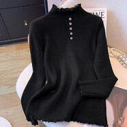 Lauaird300斤大碼女裝加絨加厚冬季半高領(lǐng)打底衫胖mm內搭洋氣上衣保暖T恤 黑色 3XL 建議180-210斤