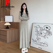 皮爾卡丹（pierre cardin）針織連衣裙子女裝秋冬季長(cháng)款毛衣新款包臀打底長(cháng)裙內搭 【燕麥色】 40/45kg/S