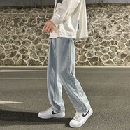 西域傳奇牛仔褲男夏季潮牌高街寬松直筒褲子男百搭純色闊腿復(fù)古休閑長(zhǎng)褲男 淺藍(lán)色常規(guī) XL(建議115斤-140斤）